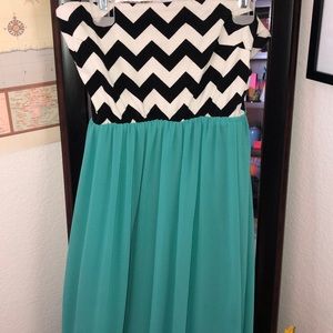 Chevron/teal strapless dress